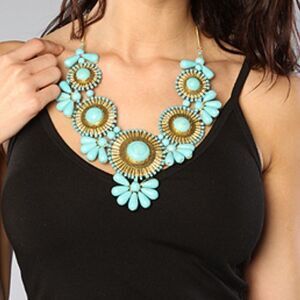 Turquoise Statement Bib Necklace with Gold Accents